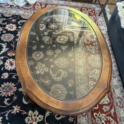 Ethan Allen Country French Coffee Table Oval Glass Birch