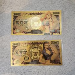One Piece Anime Gold Foil Banknote bookmark 