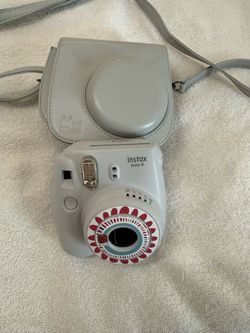NEW FUJI INSTAX MINI 9 SILVER CAMERA DECORATED WITH INSTAX STICKERS   AND SILVER CASE WITH STRAP. TESTED WORKS