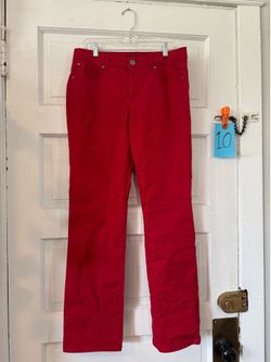 Red denim pants