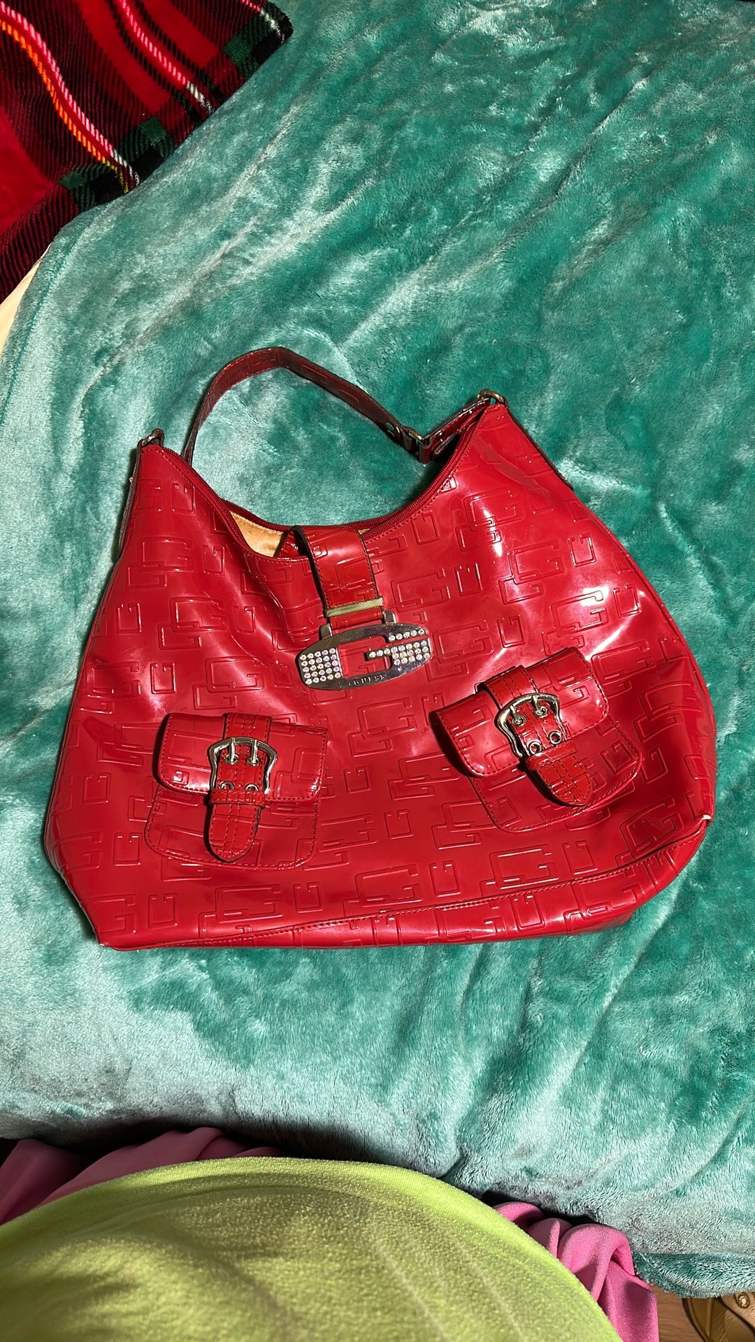 Guess Bag Patent Leather And Satin Interior