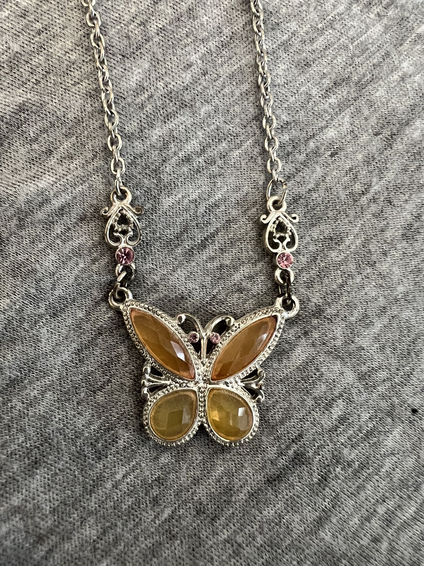 Butterfly Necklace 1928 Vintage Necklace In Amber 