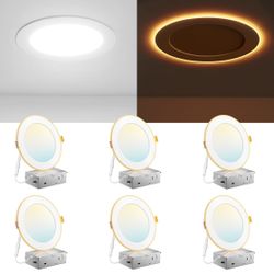 Amico 6 Pack 6 Inch 5CCT LED Recessed Ceiling Light with Night Light, 2700K/3000K/3500K/4000K/5000K Selectable Ultra-Thin Recessed Lighting, 12W=110W,