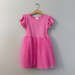 Cat & Jack Toddler Girl Tulle Dress Pink Ruffled Sleeve Dress Size 4T