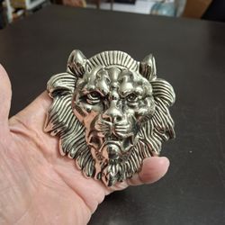 Silver-tone Head Of A Roaring Lion Belt Buckle 4" X 3.75"