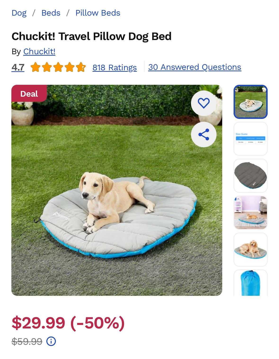 NEW Chuckit! Travel Pillow Dog Bed