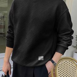 Men's Crewneck Sweatshirts Soild Color Geometric Texture Long Sleeve Casual Pullover Shirt