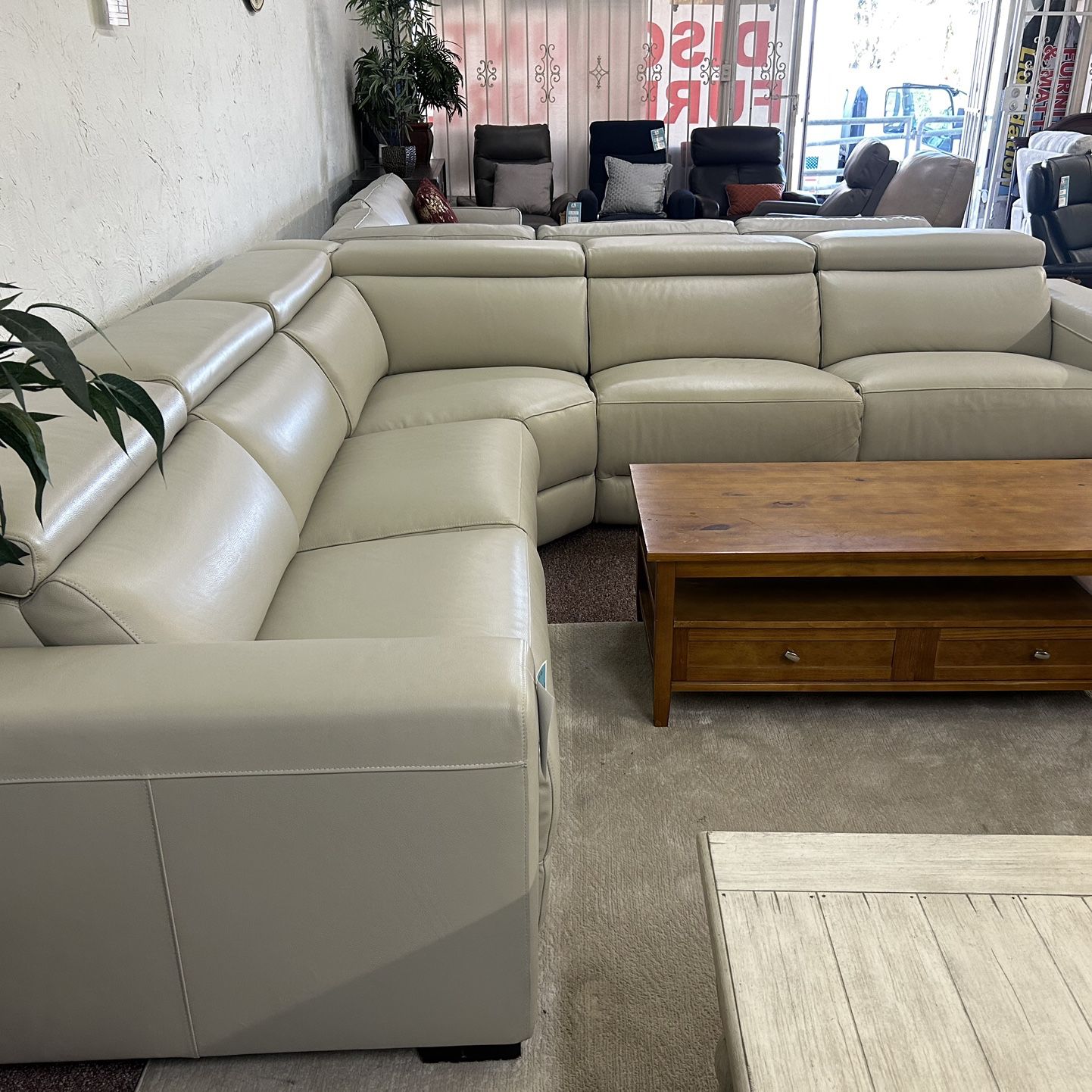100% Real Leather Sectional With 3 Power Recliners- Nevio