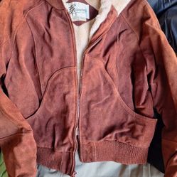 Ladies Suede Bomber Jacket With Hood