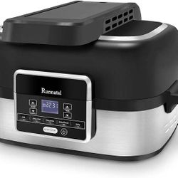 Runnatal 5-in-1 Indoor Grill with Air Fry, Roast, Bake & Dehydrate, Black/Silver

