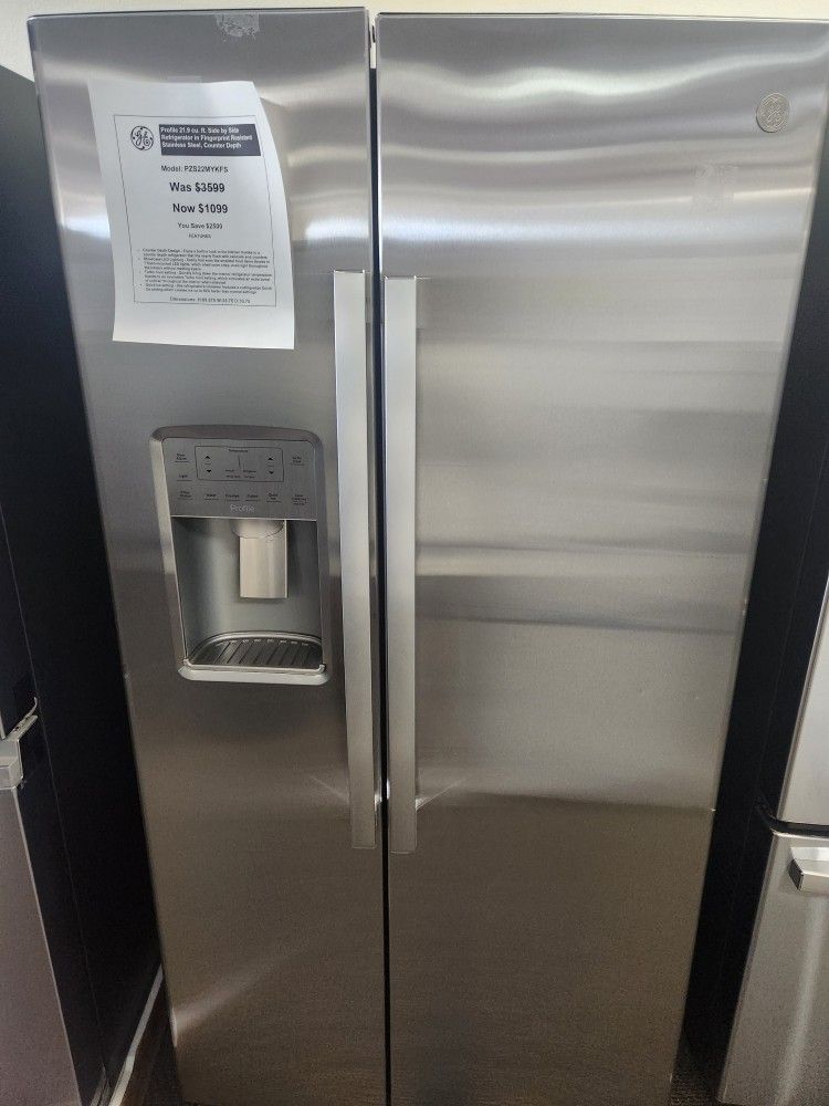 Profile 21.9 cu. ft. Side by Side Refrigerator in Fingerprint Resistant Stainless Steel, Counter Depth