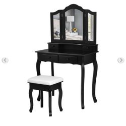 Brand New In Box Black Vanity Makeup Dressing Table Set w/Stool