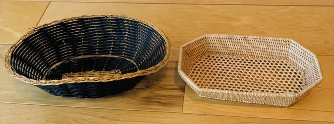 2 Baskets, Black is 6” X9 1/2”X3” Deep, Natural is 4 1/2”X8”X1 1/2” Deep.