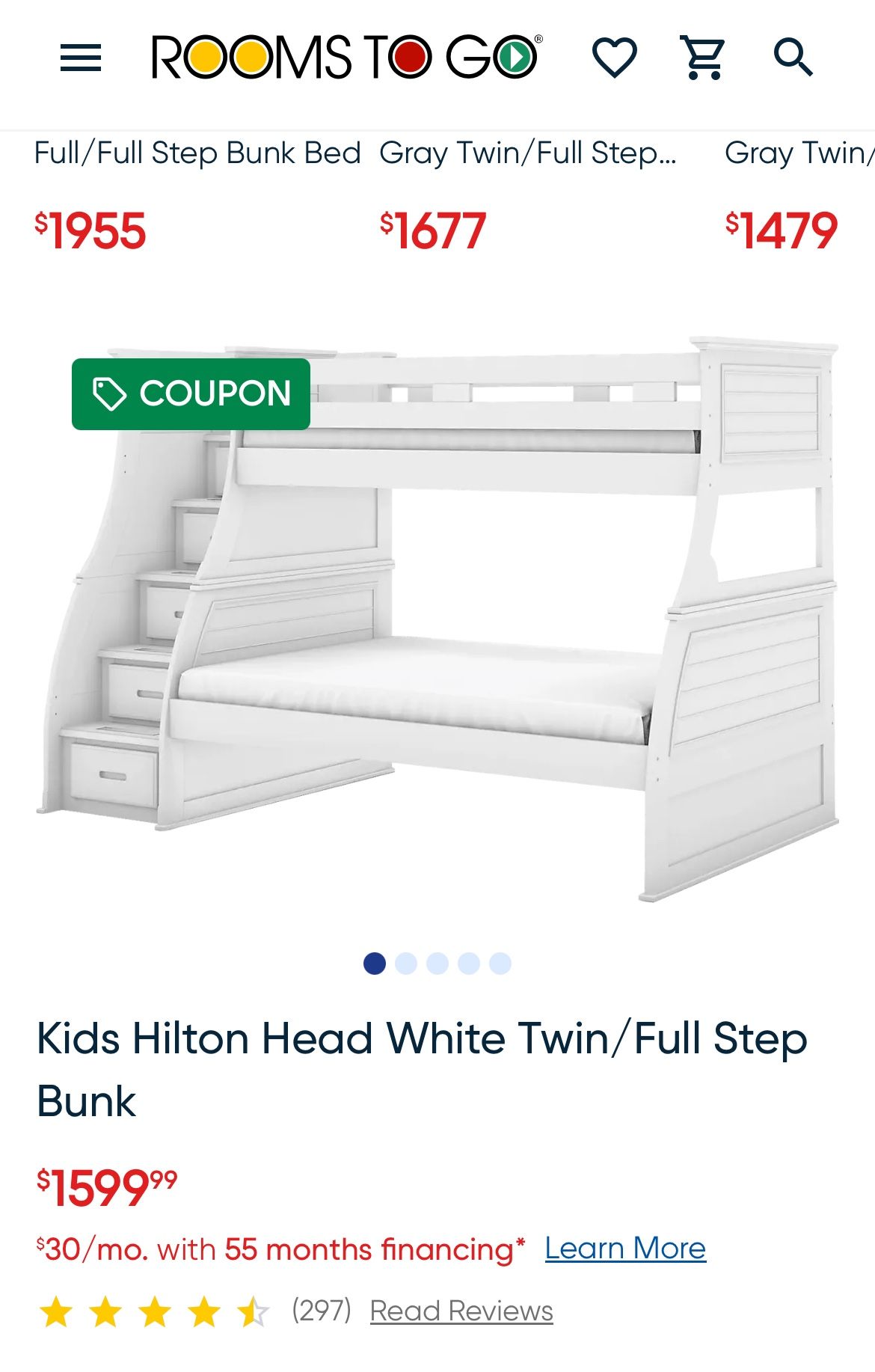 Kids Hilton Head White Twin/Full Step Bunk