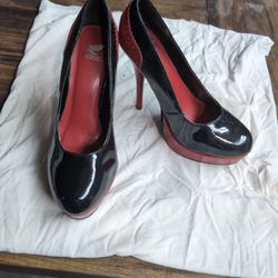 Wine Red And Black Stripper Heels