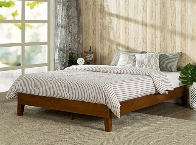 Zinus 12 Inch Deluxe Wood Platform Bed/No Boxspring Needed/Wood Slat support/Cherry Finish, King