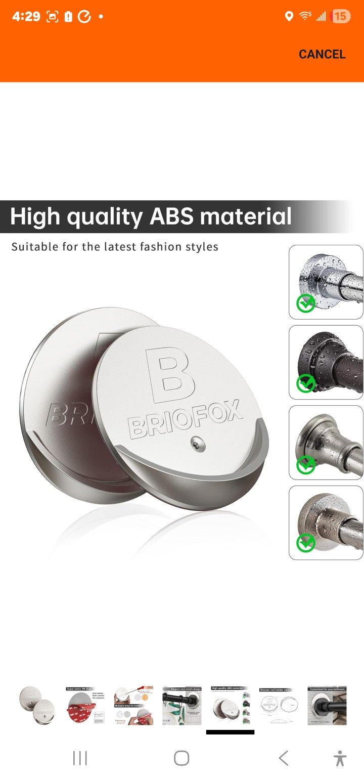 BRIOFOX Shower Curtain Rod Holder 3M Adhesive | Heat Resistant | Waterproof | Max Load 60 lbs Shower Rod Retainer for Wall, 2 Pack, Nickel (Rod Not In