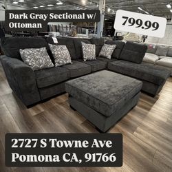 Dark Gray Sectional With Ottoman 
