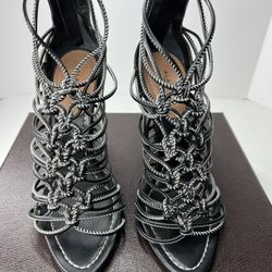 Alaia Peau Elegance Black/White Caged Sandals Heels  Size 38/ 8 - worn twice
