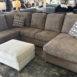 LH👉 Light Gray Fabric U Shaped Sectional Couch With Double Chaise 