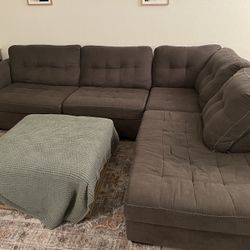 Grey Fabric Sectional Couch 