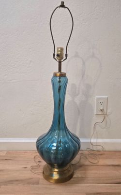 Vintage MCM Italian Murano Style Blue Glass Table Lamp 36" Mid Century Modern