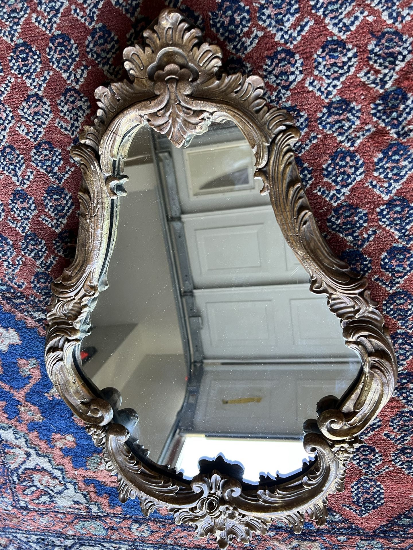 vintage antique Wood oval mirror