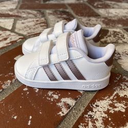 Adidas Grand Court 3.0 Toddler Velcro Sneakers Shoes Rose Gold/White 6 Kids