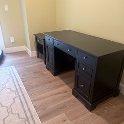 Black desk with printer table