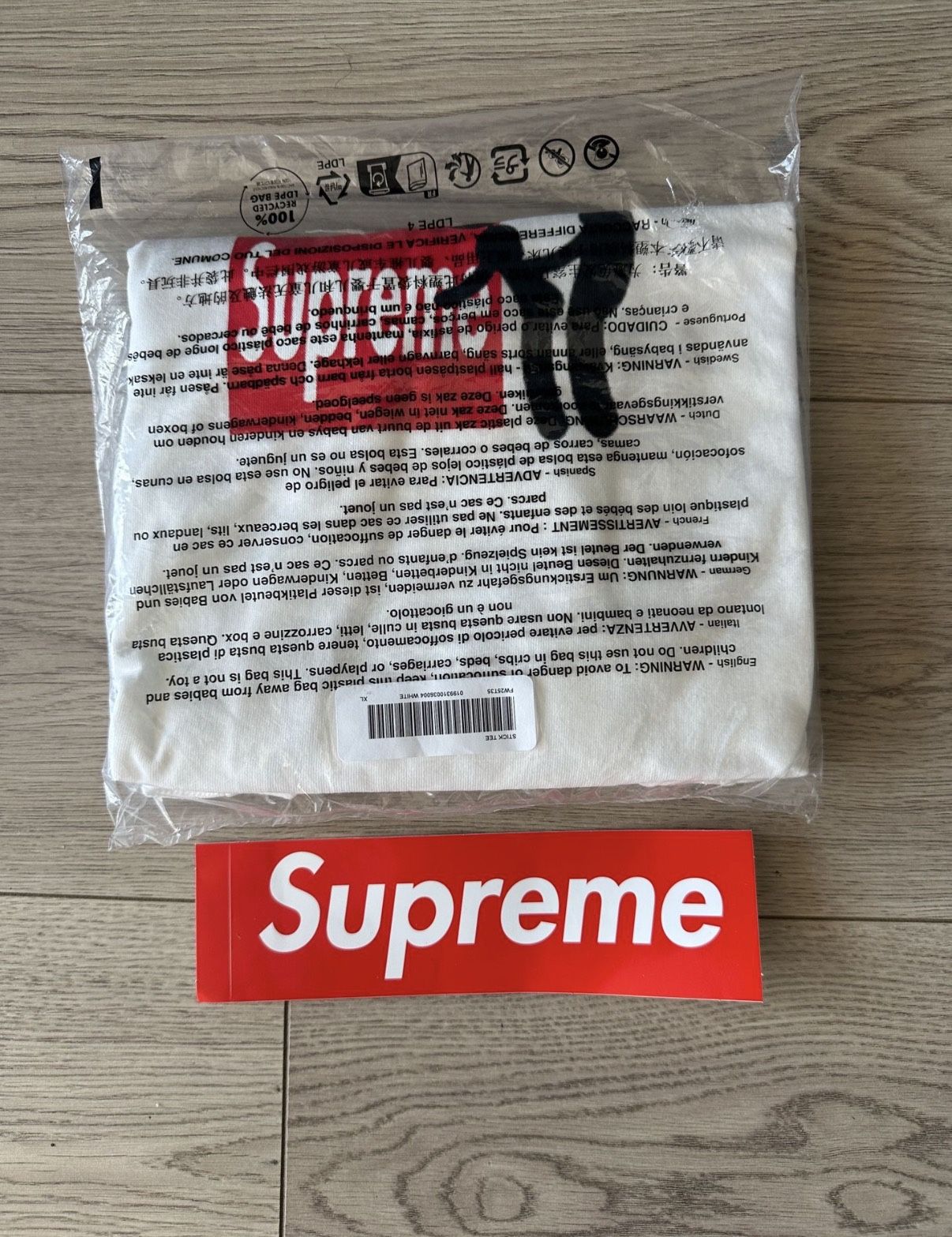 Supreme Stick Tee White Size XL FW25