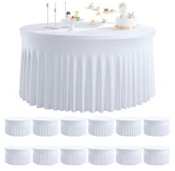 Round Spandex Tablecloths 60” - 12-pk White