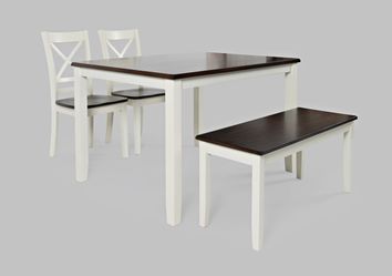 Asbury Park White/Autumn Brown Dining Table, (2) Chairs, Bench