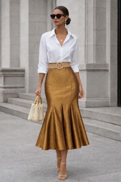 Y2K Vintage Copper Gold Taffeta Midi Skirt Flared Pleated Formal Evening * M NWT