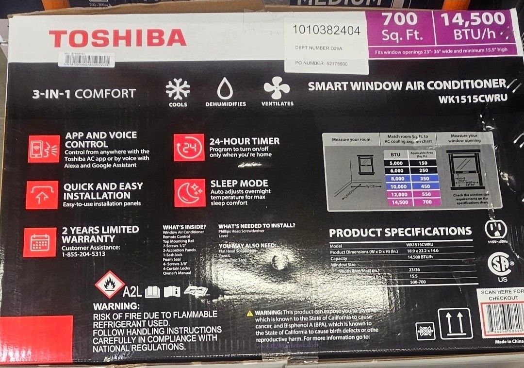 Toshiba 700 Sq. Ft. Air Conditioner Unit 14,500 BTU
