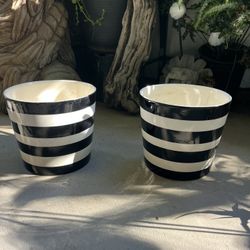 Tim Burton Style Ceramic Pots Black White Stripe