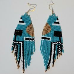 Beaded Geometric Turquoise Earrings 