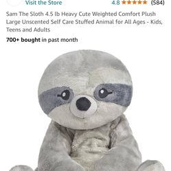 Heavy 4.5# Weighted Sloth - Great For Calming 