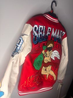 Self Made Varsity Jacket Red and White