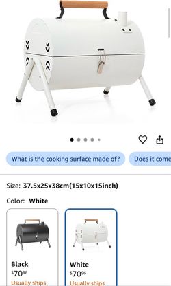 New White Portable Barrel Charcoal Grill