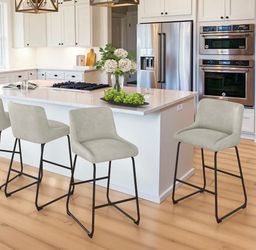 26" Upholstered Bar & Counter Stool With Back, Available in Leather or Linen (Set of 3)