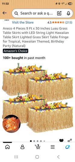 4 natural Grass table skirts with lights