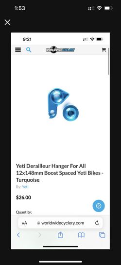 Turquoise Yeti Derailleur Hanger For Boost Frames