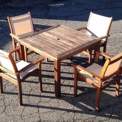 4 person 42.5" Teak table & 4 chairs. High quality outdoor furniture.

