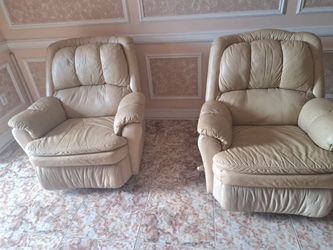 Pair of Cream Leather Recliners