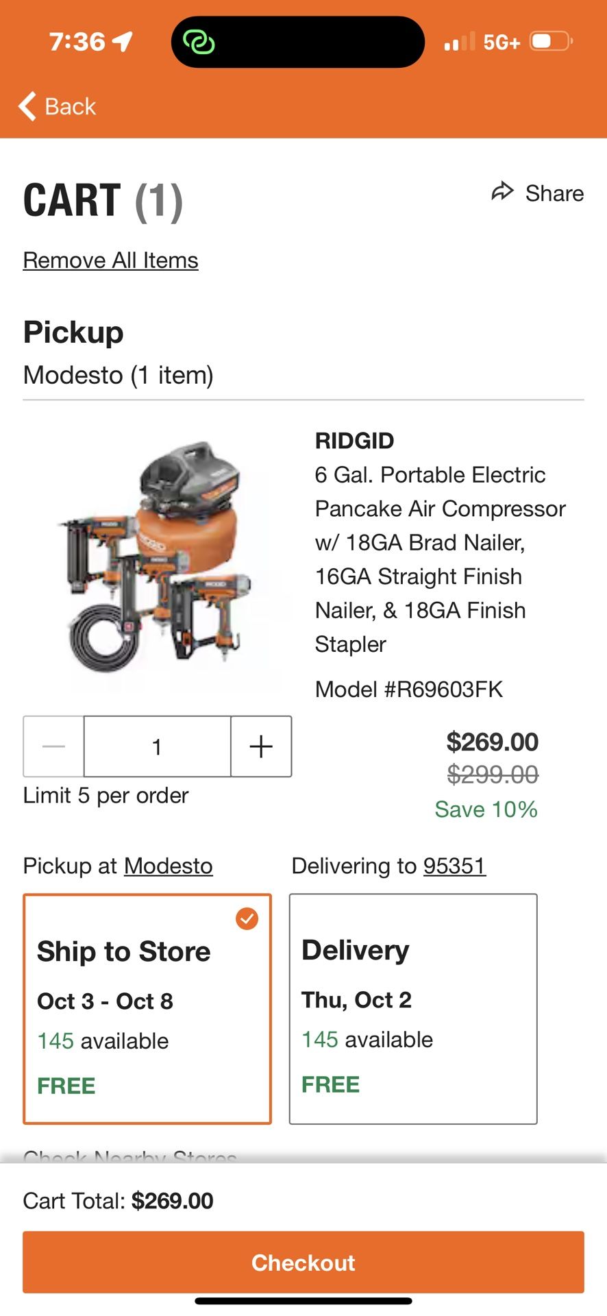 RIDGID 6 Gal. Portable Electric Pancake Air Compressor