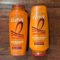 Loreal Elvive Dream Lengths SPLIT SEALING Shampoo And Conditioner With Castor Oil + Vegetal Keratin; For Long, Damaged Hair: 12.9 oz Each (2 For $6) 