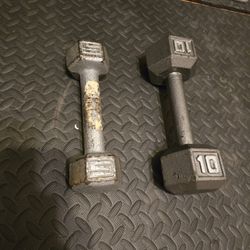 Single 5lb And 10lb Metal Hex Dumbbells-