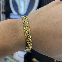 10MM MIAMI CUBAN LINK BRACELET 8” GOLD OVER SILVER