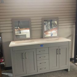 60in Double Bathroom Vanity With Top And Mirror