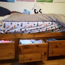 Twin Capts. Bed Oak New Mattress New Bookshelf Bed End
